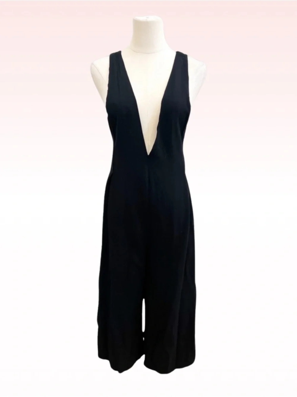 TOPSHOP Black Plunge Lace Up Back Jumpsuit (Sz 4)